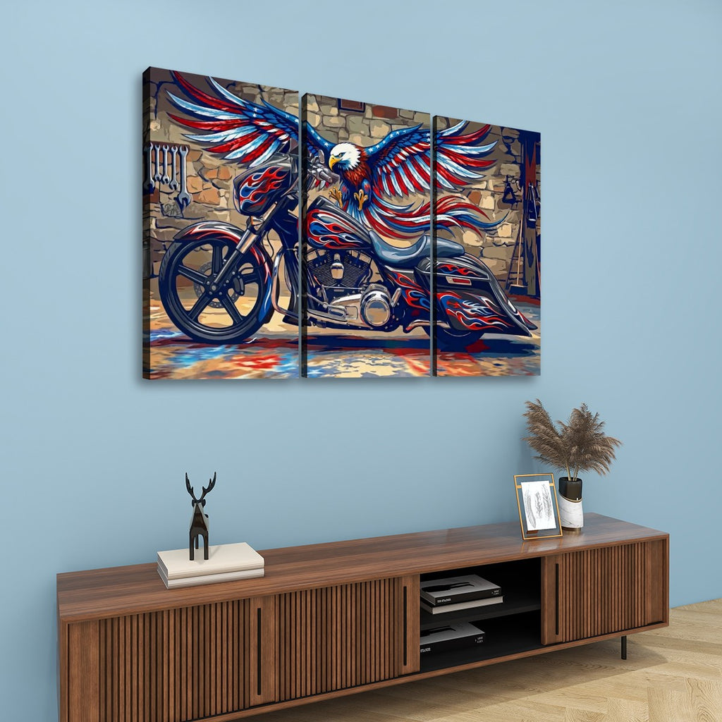American Bagger Dresser Canvas Wall Art — Red, White & Blue Eagle, Stretched Swoop Bags