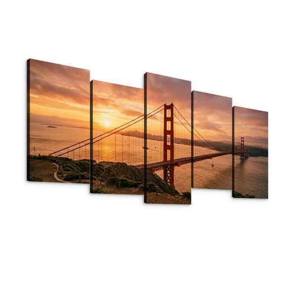 Golden Gate Bridge Canvas Wall Art – Golden Hour San Francisco | Multi-Panel Landmark Print