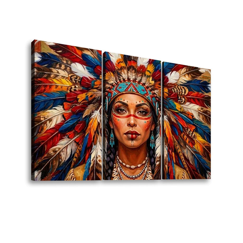 Native American Indian Woman 5-Panel Level Split Canvas Wall Art | Multi-Panel Print