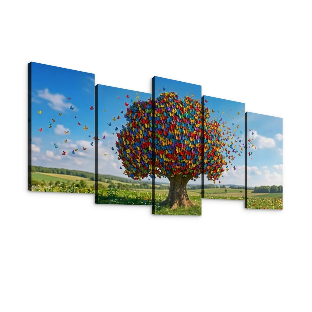 Color Burst Butterfly Tree — Multi-Color Abstract Canvas Wall Art