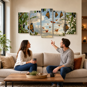 Monarch Butterfly Transformation Canvas Wall Art – Chrysalis to Crown | 1, 3 & 5 Panel Nature Print