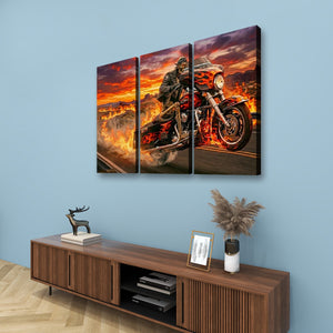 Dead Man's Ride – Skeleton Bagger Wheelie 5-Panel Canvas Wall Art