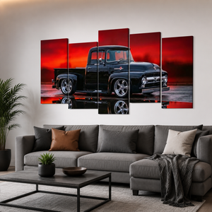 1956 Ford F100 Truck Reflection & Red Glow Multi-Panel Canvas Wall Art