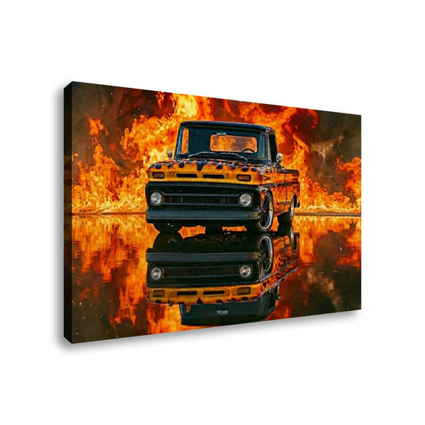 Flaming 1966 Chevy C10 Canvas Wall Art – Fire & Flames Classic Truck | 5-Panel Level Garage Décor Print