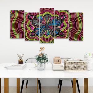 Neon Wings – Psychedelic Butterfly Multi-Panel 3 and 5 Panel Canvas Wall Art