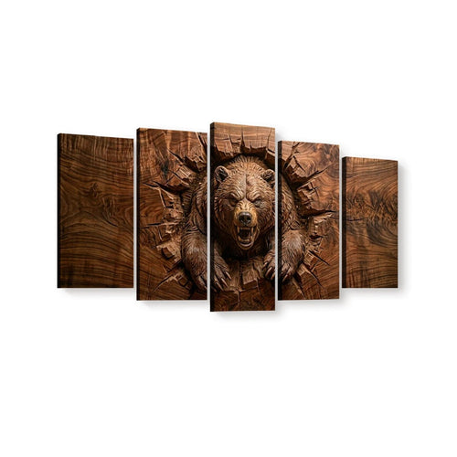 3D Angry Leaping Bear — 3D Sculpted Canvas Wall Art Decor