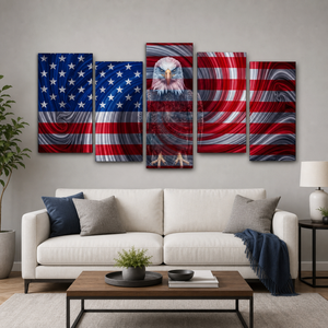 Spirit of America – Ghost Eagle US Flag Swirl 5-Panel Canvas Wall Art