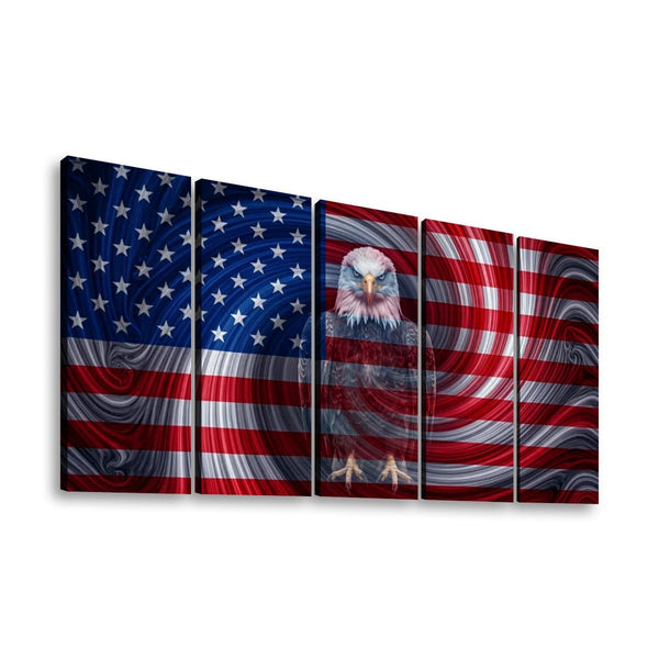 Spirit of America Canvas Wall Art – Ghost Eagle US Flag Swirl | Multi-Panel Patriotic Print