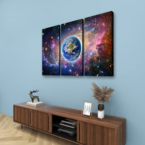 Cosmic Sovereignty – Earth & USA Universe 5-Panel Canvas Wall Art