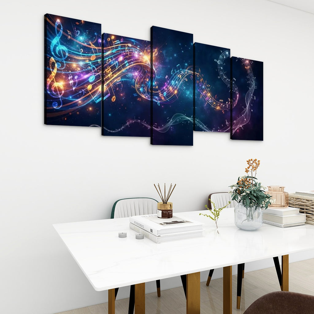Abstract Musical Notes Ribbon — Multi-Color 1, 3, 5-Panel Split Canvas Wall Art
