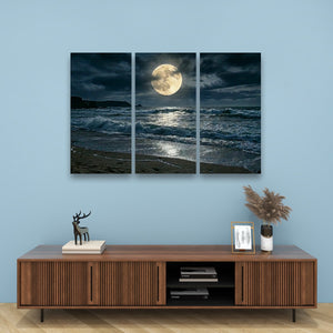 Gulf Moon Reflection — Moonlit Beach Canvas Wall Art