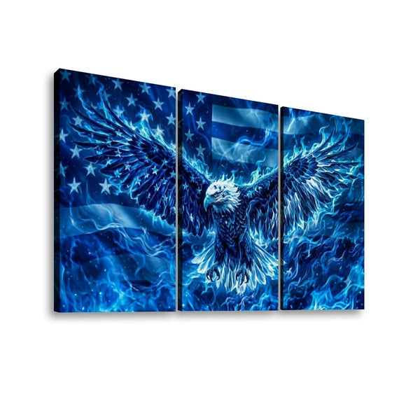 Blue Eagle Abstract US Waving Flag Canvas Wall Art – Patriotic Print | Multi-Panel