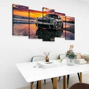 Dodge SRT Hellcat Charger – Beach Sunset 5-Panel Canvas Print