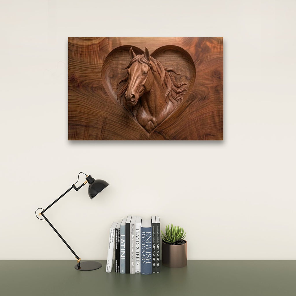 Wood Sculpture Horse Head with Heart 5-Panel Canvas Wall Art