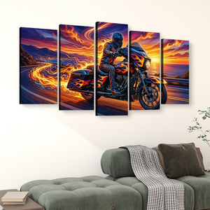 Motorcycle Bagger - Single, 3 & 5 Panel Staggered Abstract Canvas Wall Art