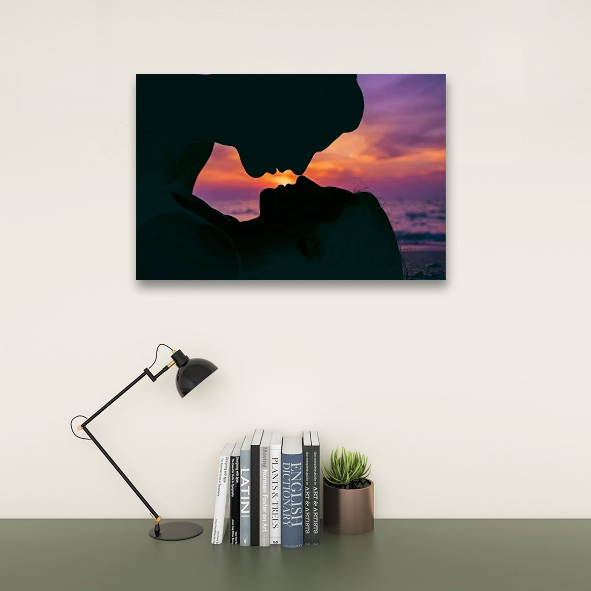 Loving Couple Kissing at Sunset on Gulf Ocean Beach — Multi-Panel Canvas Wall Art