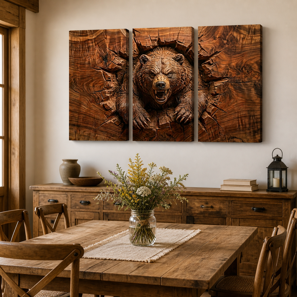 3D Angry Leaping Bear — 3D Sculpted Canvas Wall Art Decor