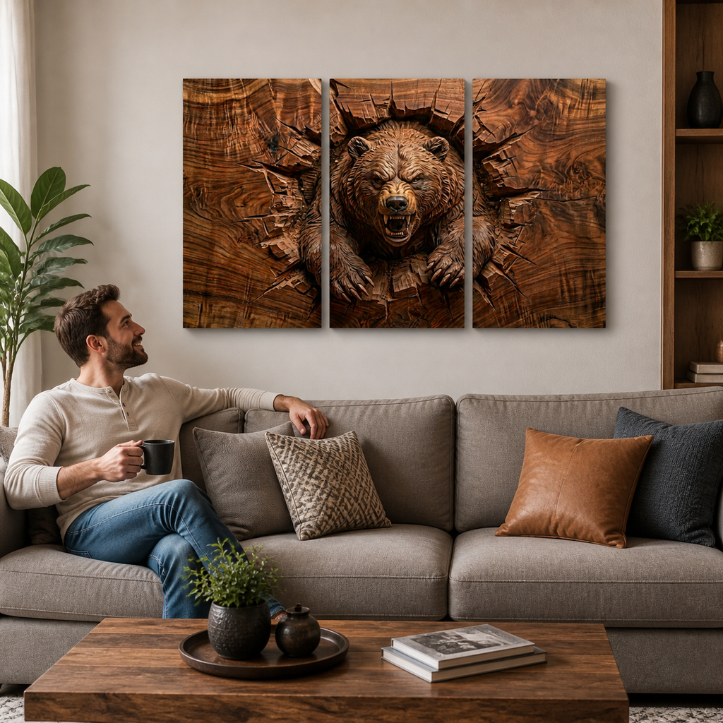 3D Angry Leaping Bear — 3D Sculpted Canvas Wall Art Decor