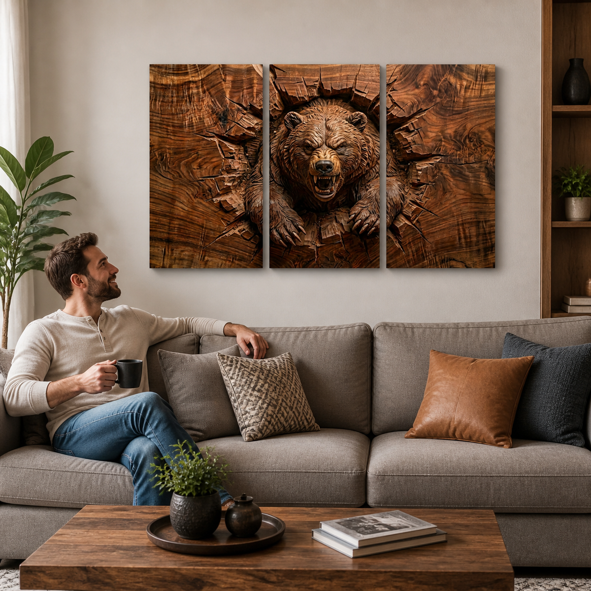 3D Angry Leaping Bear — 3D Sculpted Canvas Wall Art Decor