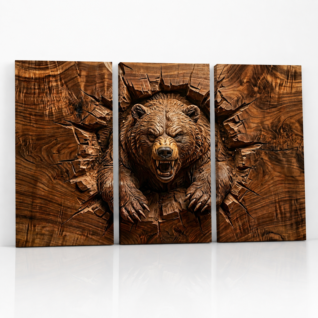 3D Angry Leaping Bear — 3D Sculpted Canvas Wall Art Decor