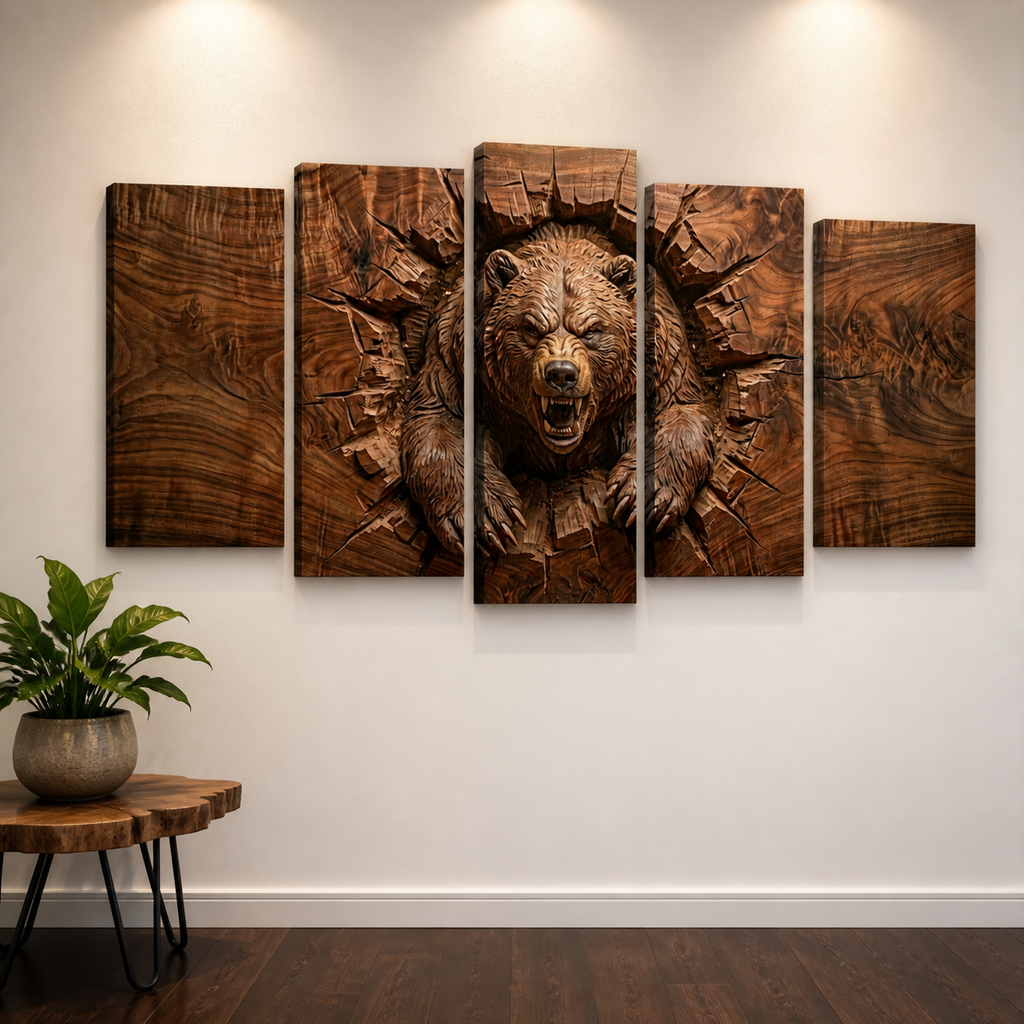 3D Angry Leaping Bear — 3D Sculpted Canvas Wall Art Decor