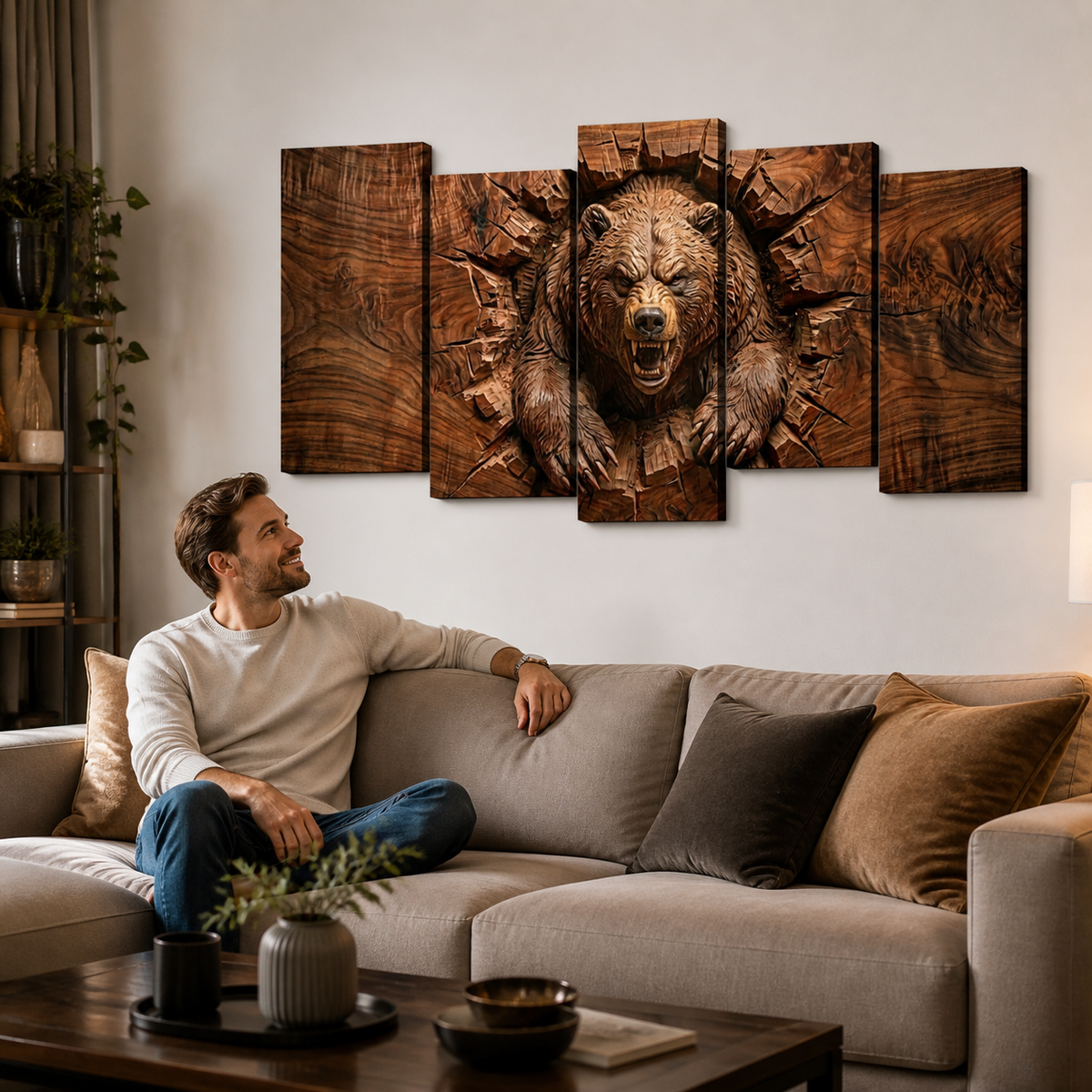 3D Angry Leaping Bear — 3D Sculpted Canvas Wall Art Decor