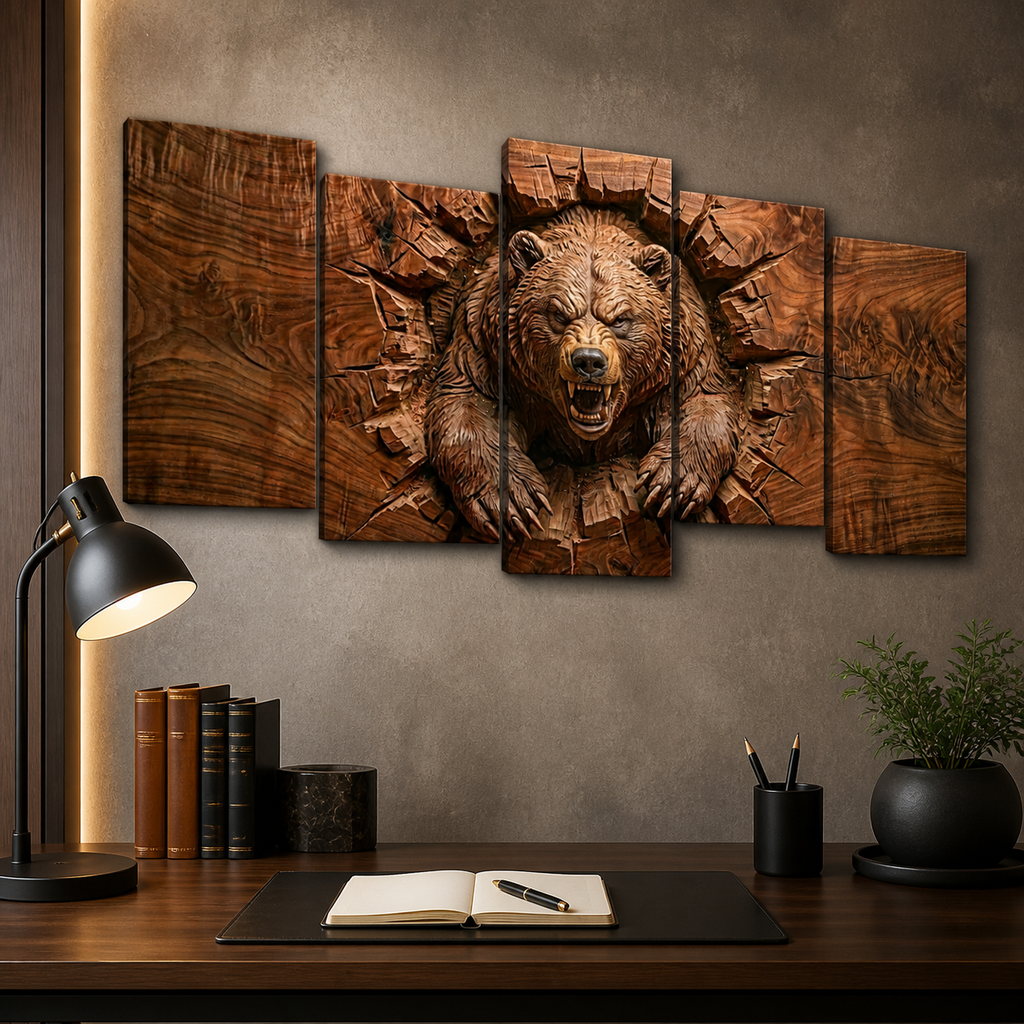 3D Angry Leaping Bear — 3D Sculpted Canvas Wall Art Decor
