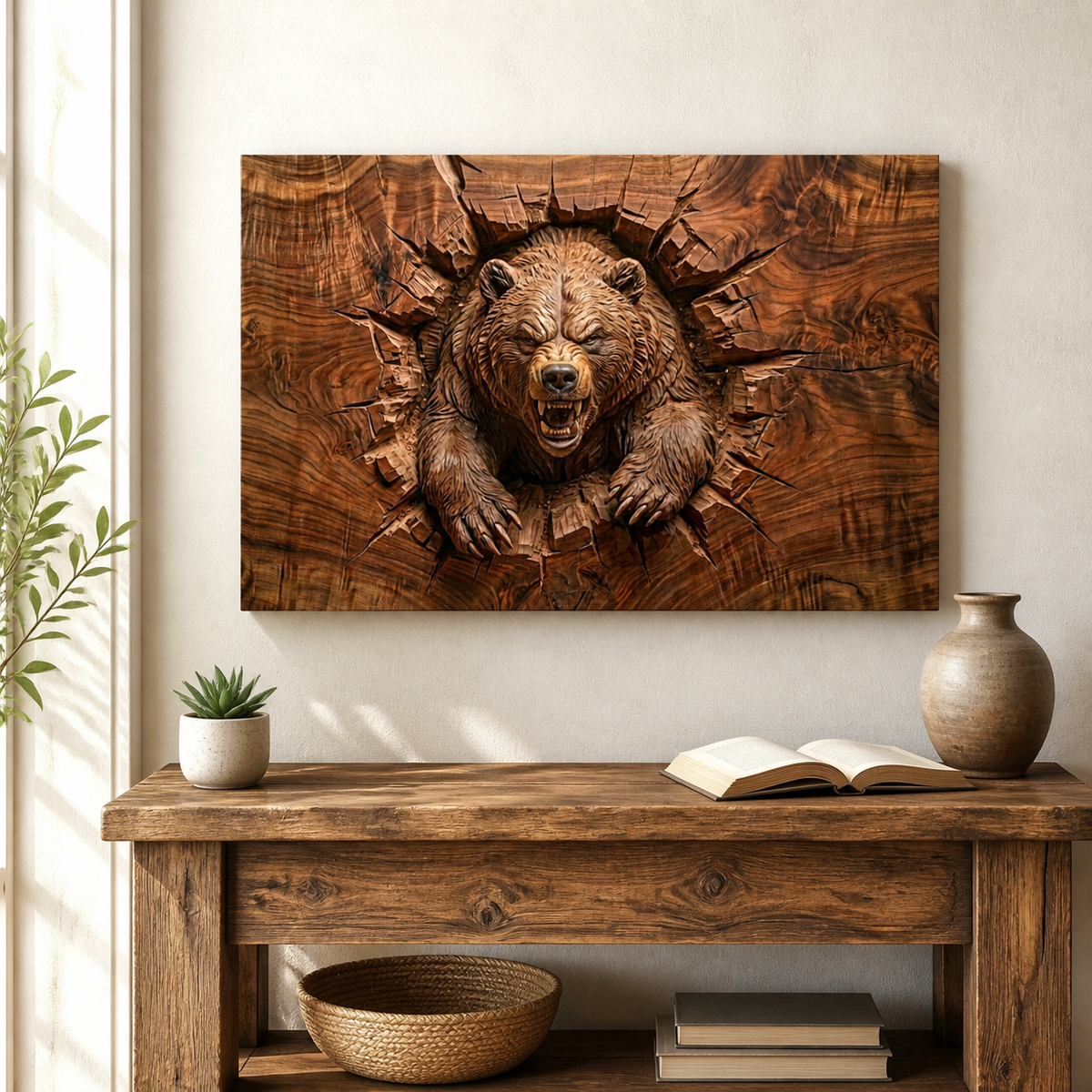 3D Angry Leaping Bear — 3D Sculpted Canvas Wall Art Decor