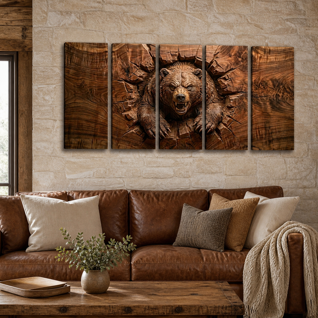 3D Angry Leaping Bear — 3D Sculpted Canvas Wall Art Decor