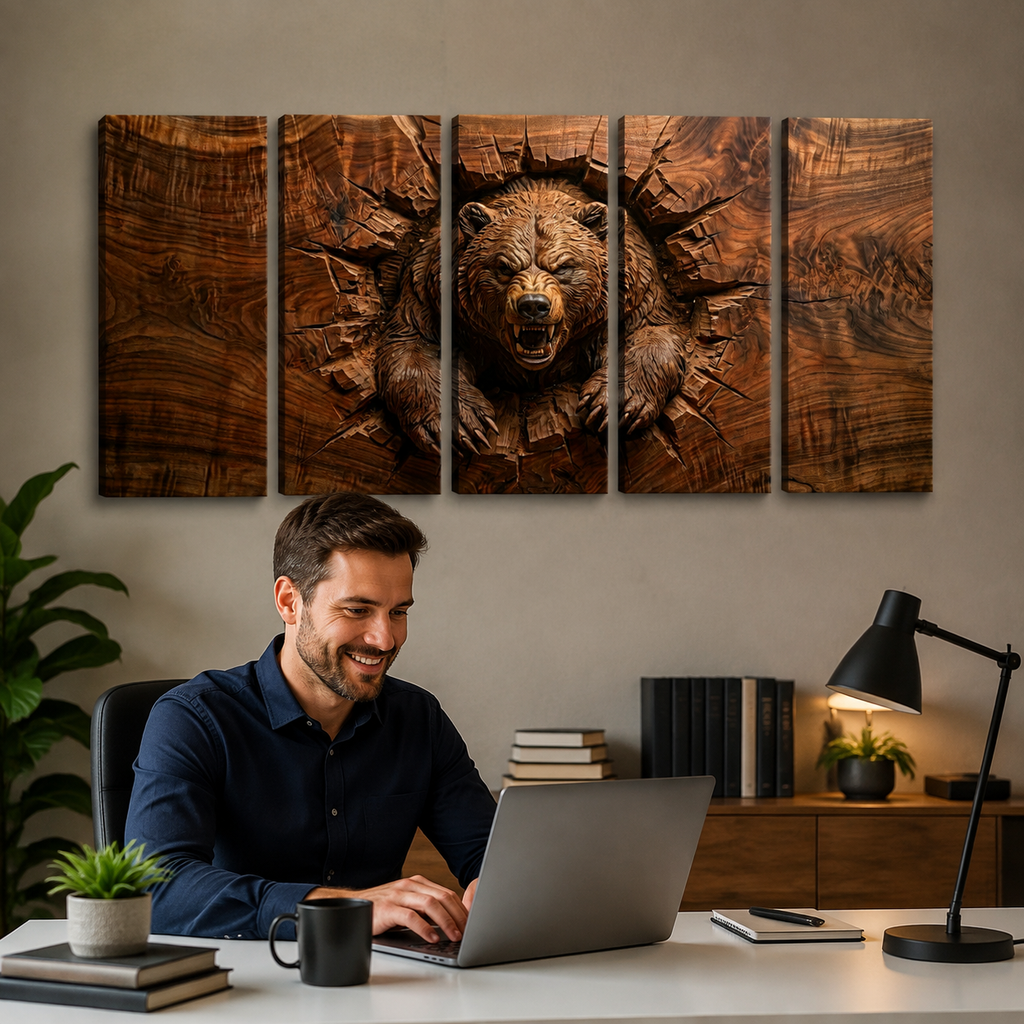 3D Angry Leaping Bear — 3D Sculpted Canvas Wall Art Decor