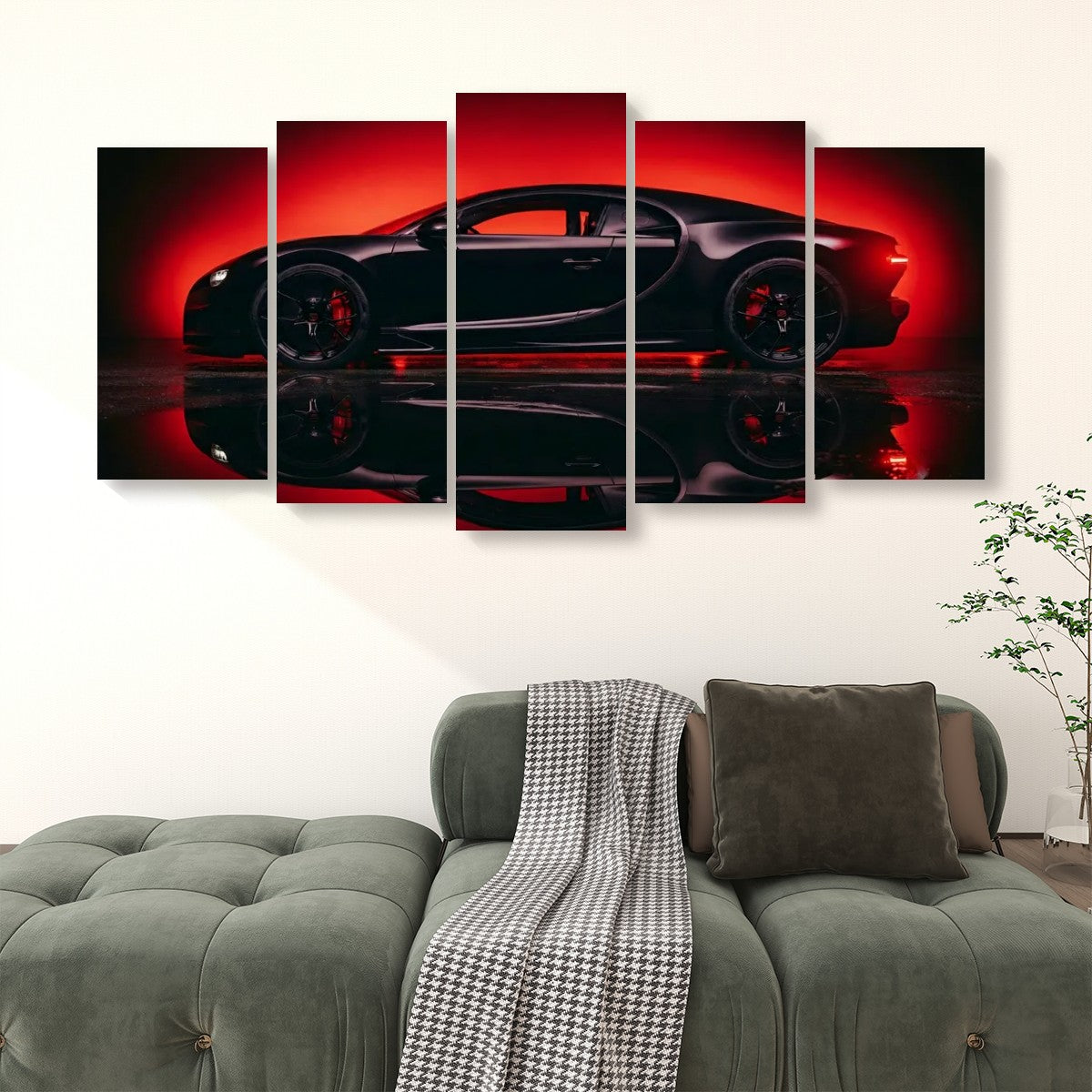 Bugatti Chiron Canvas Wall Art – Dark Reflection Supercar Print | 5-Panel Level Garage Décor