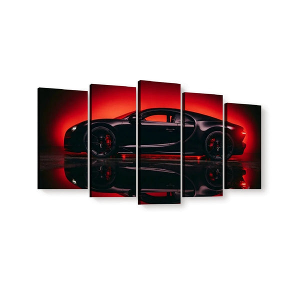 Bugatti Chiron Canvas Wall Art – Dark Reflection Supercar Print | 5-Panel Level Garage Décor