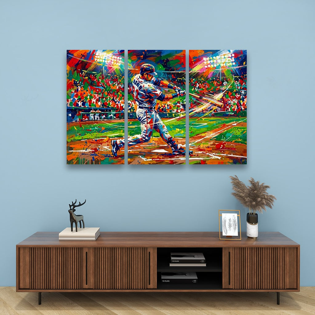 Abstract Baseball Hitter at Bat Split Canvas Panel Wall Art 1, 3, 5