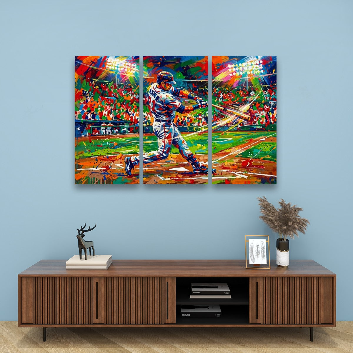 Abstract Baseball Hitter at Bat Split Canvas Panel Wall Art 1, 3, 5