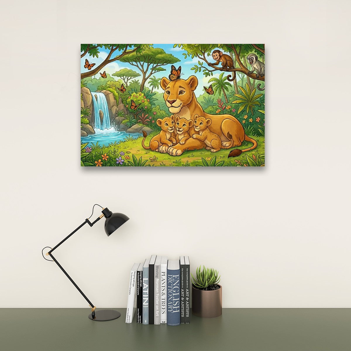 Kids Lion Canvas Wall Art – Bold Wildlife Print for Children's Rooms | 1 & 3 Panel Bedroom Décor