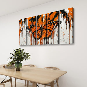 Reign of Color – Monarch Butterfly Dripping Paint 5-Panel Canvas Wall Art