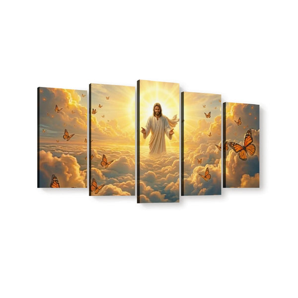 God Releasing Butterflies Canvas Wall Art – Divine Grace at Sunrise | 1, 3 & 5 Panel Faith Print