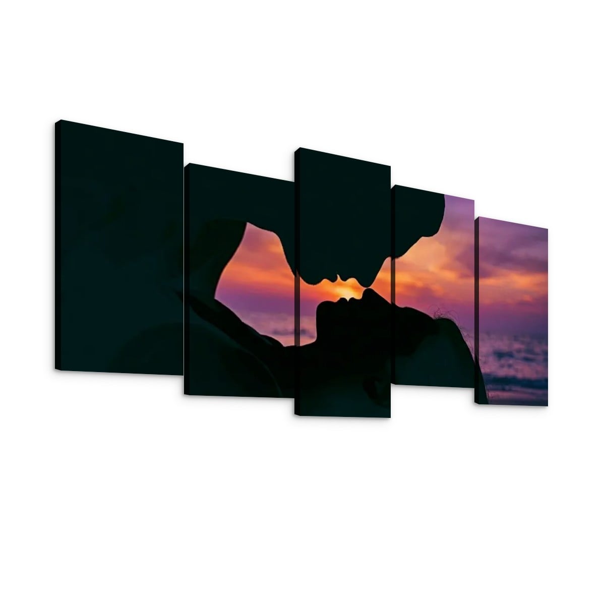 Loving Couple Kissing at Sunset on Gulf Ocean Beach — Multi-Panel Canvas Wall Art