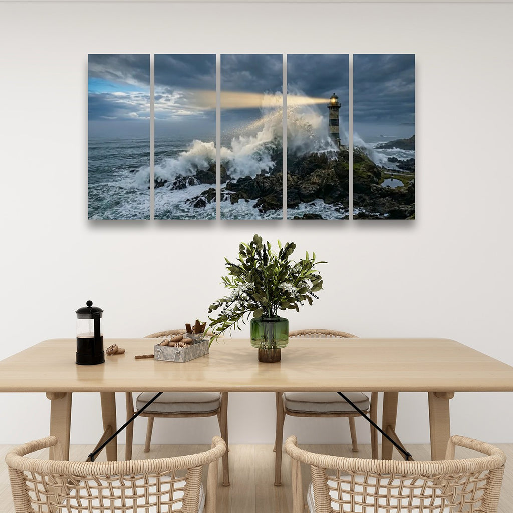 Stormy Lighthouse Canvas Wall Art – Dramatic Coastal Storm Scene | 1, 3 & 5 Panel Home Décor Print