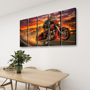 Dead Man's Ride – Skeleton Bagger Wheelie 5-Panel Canvas Wall Art