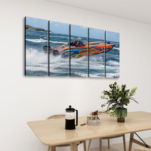 Attitude Adjustment – Twin-Engine Racing Boat 5-Panel Canvas Wall Art