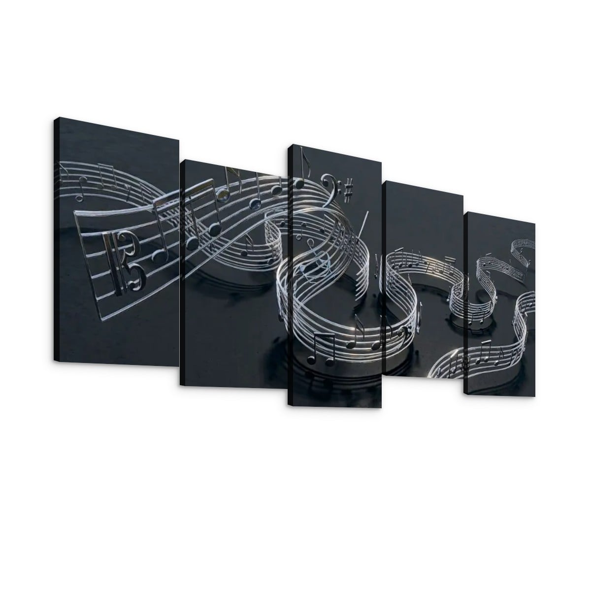 Chrome Musical Notes & Ribbon Split Canvas Panel Wall Art Decor