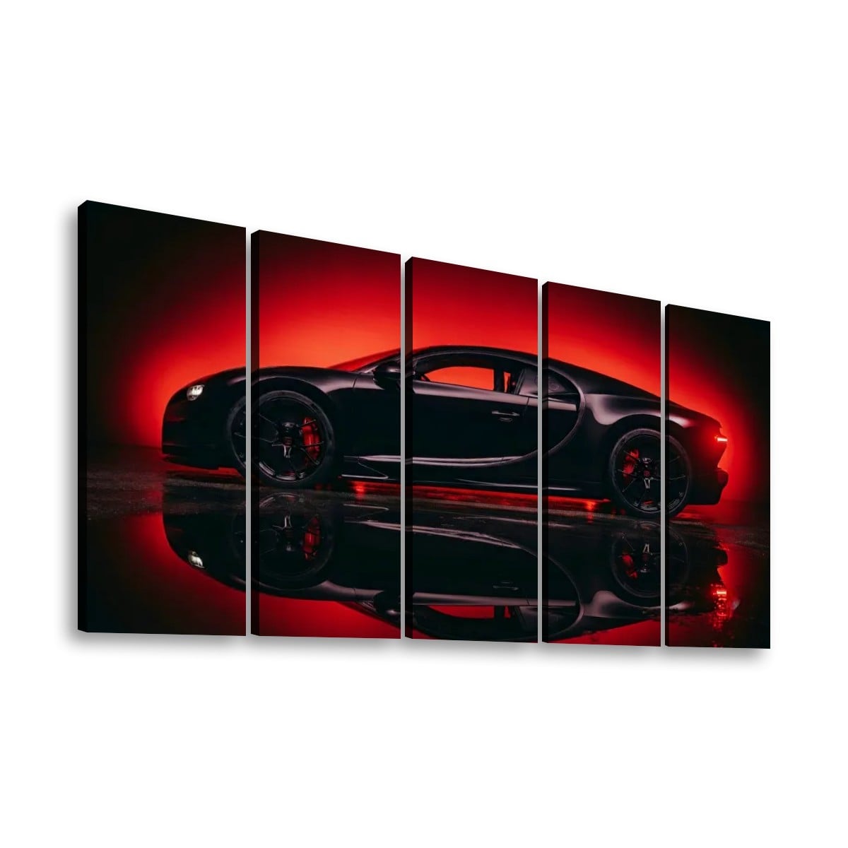 Bugatti Chiron Canvas Wall Art – Dark Reflection Supercar Print | 5-Panel Level Garage Décor
