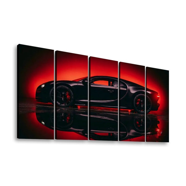 Bugatti Chiron Canvas Wall Art – Dark Reflection Supercar Print | 5-Panel Level Garage Décor