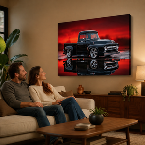 1956 Ford F100 Truck Reflection & Red Glow Multi-Panel Canvas Wall Art