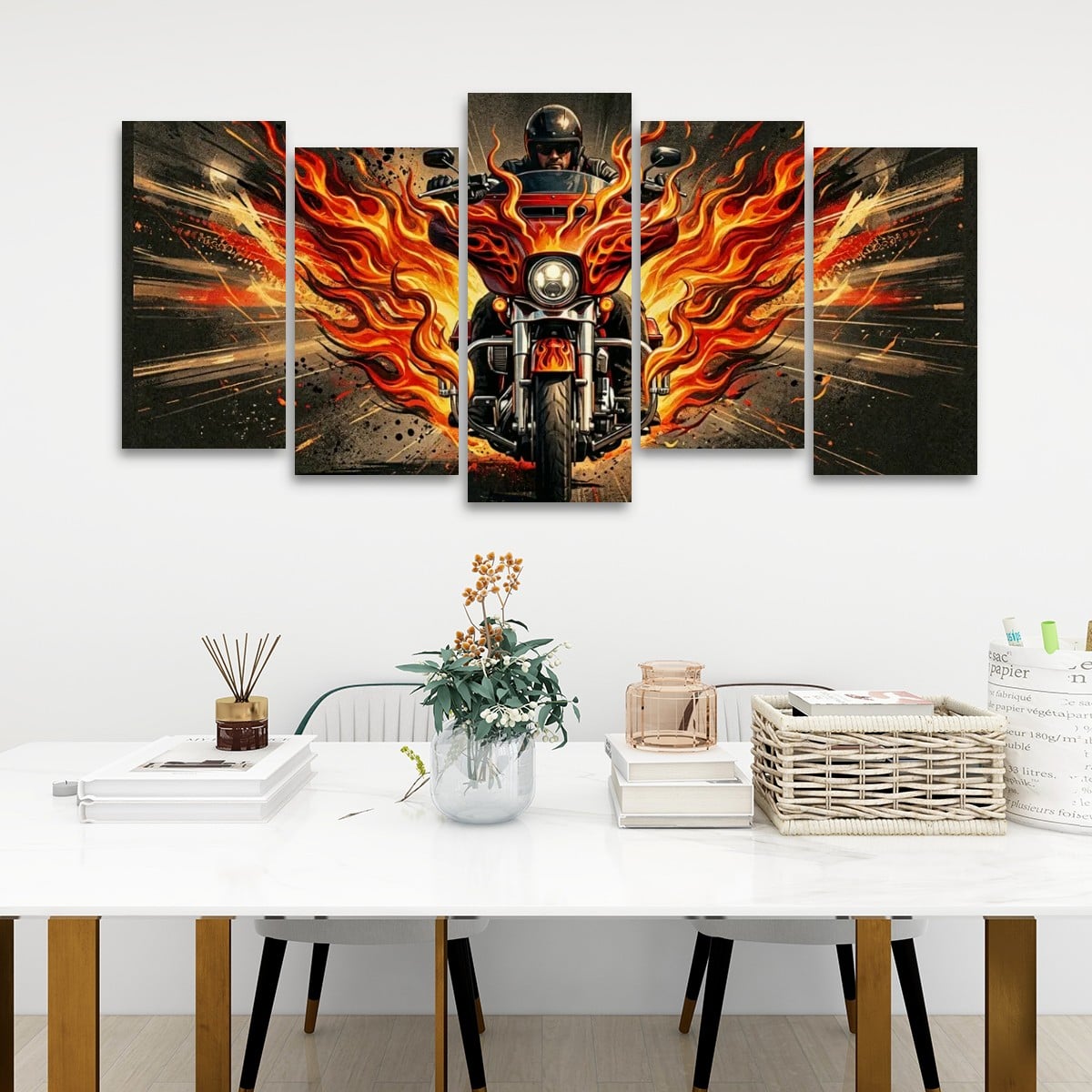 Custom Flame Paint Bagger Dresser Motorcycle Canvas Wall Art