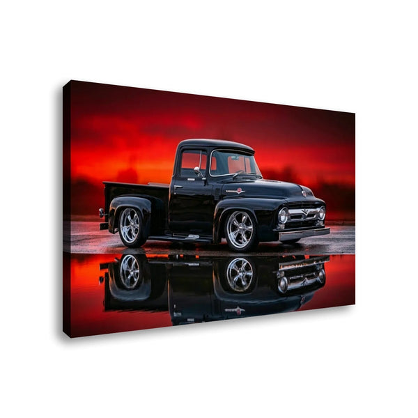 1956 Ford F100 Truck Reflection & Red Glow Canvas Wall Art | 1, 3 & 5 Panel Classic Truck Print