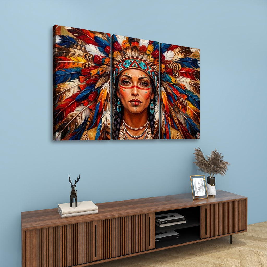 Native American Indian Woman 5-Panel Level Split Canvas Wall Art | Multi-Panel Print