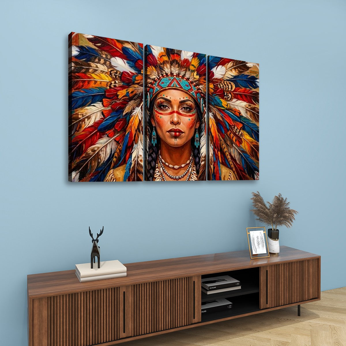 Native American Indian Woman 5-Panel Level Split Canvas Wall Art | Multi-Panel Print