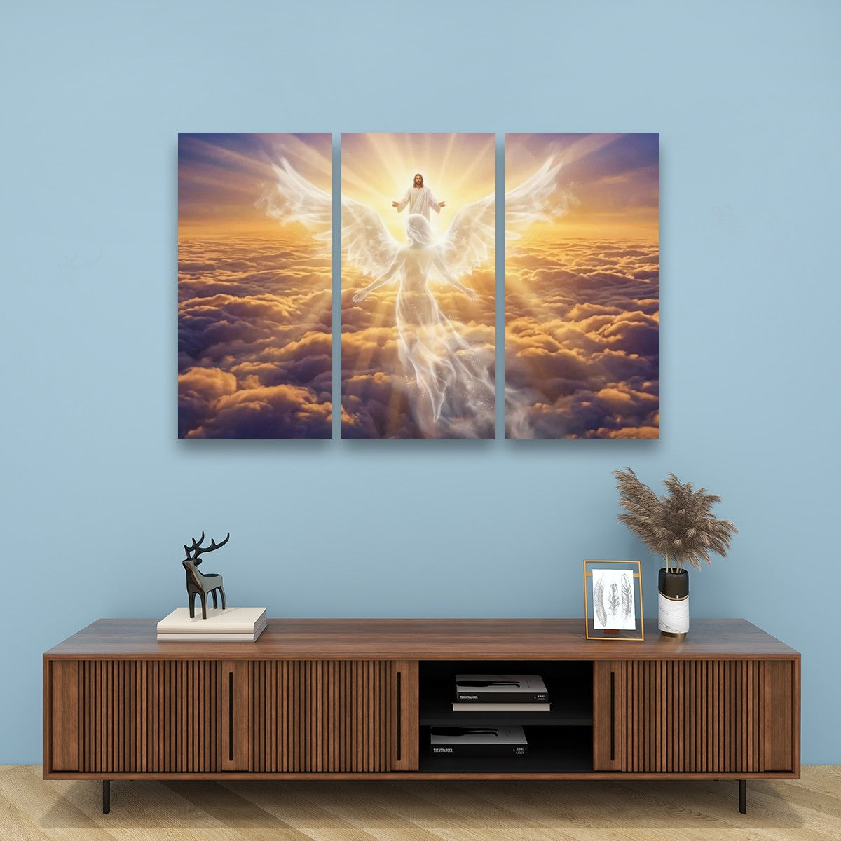 Jesus & Angel Heaven Golden Hour Above the Clouds Canvas Wall Art